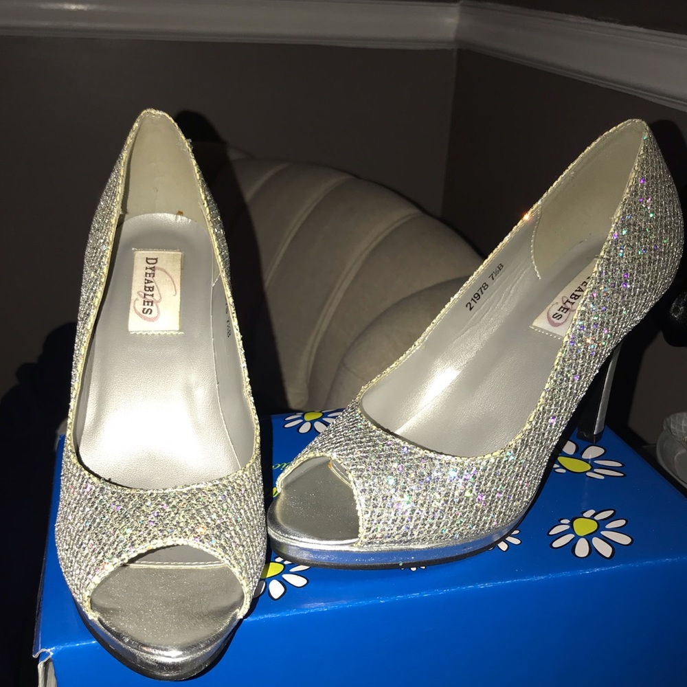Silver glittered heels
